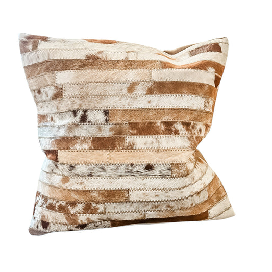 WESTERN TAN AND WHITE COWHIDE PILLOW