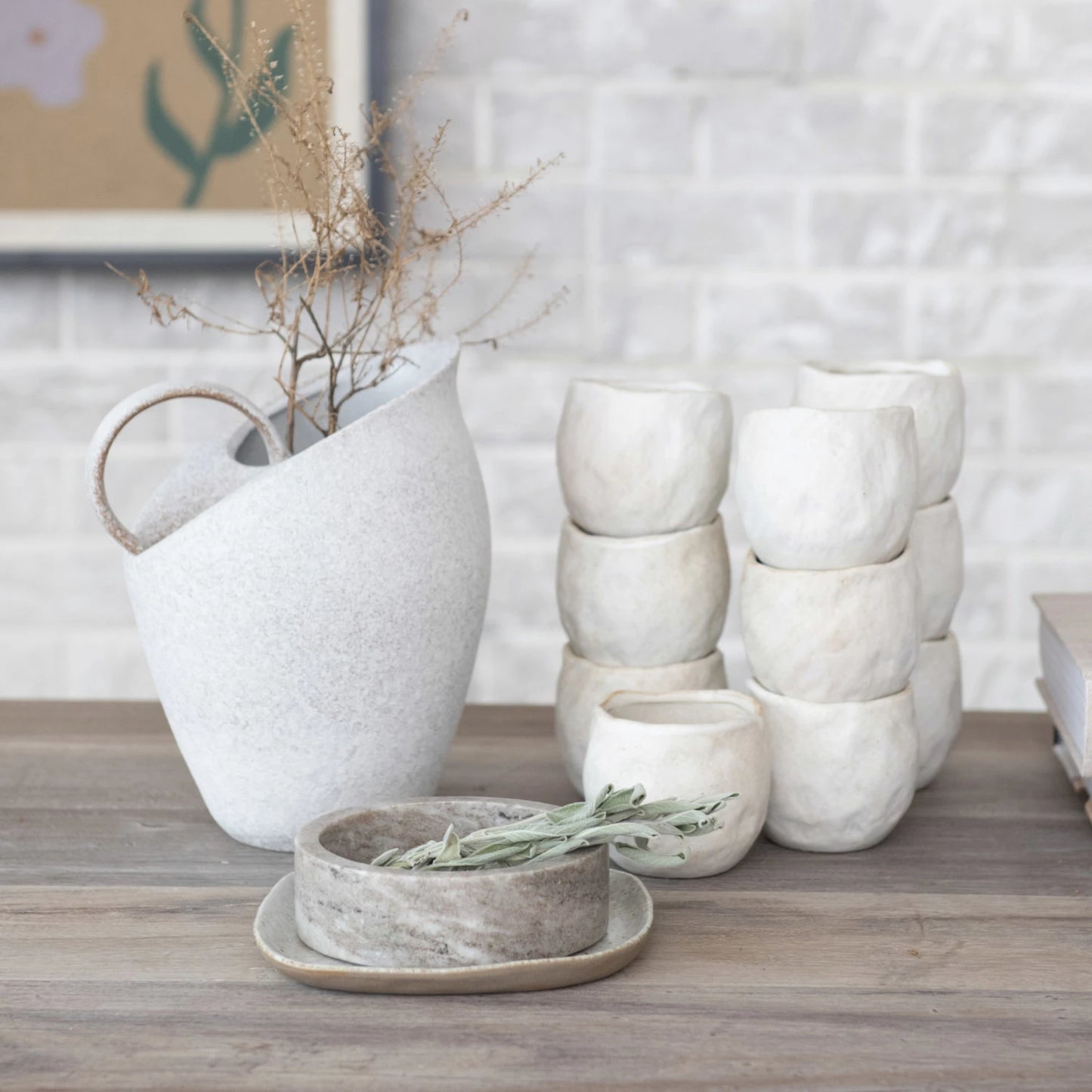 2.5 QUART TEXTURED STONEWARE PITCHER, WHITE