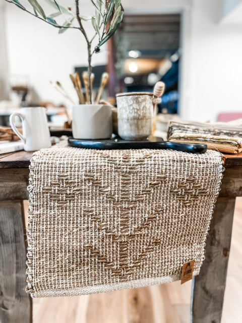TWO- SIDED HAND-WOVEN SEAGRASS & COTTON TABLE RUNNER