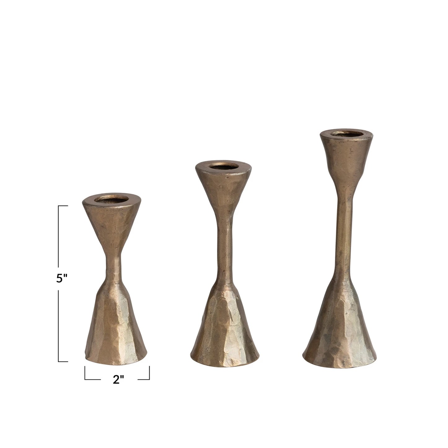 HAND FORGED IRON TAPERS- ANTIQUE BRASS FINISH, SET OF 3