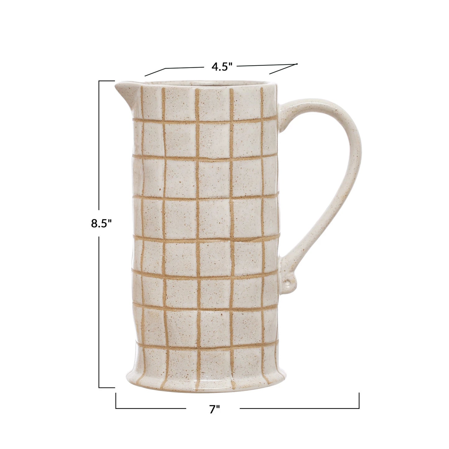 STONEWARE PITCHER WITH WAX RELIEF GRID PATTERN