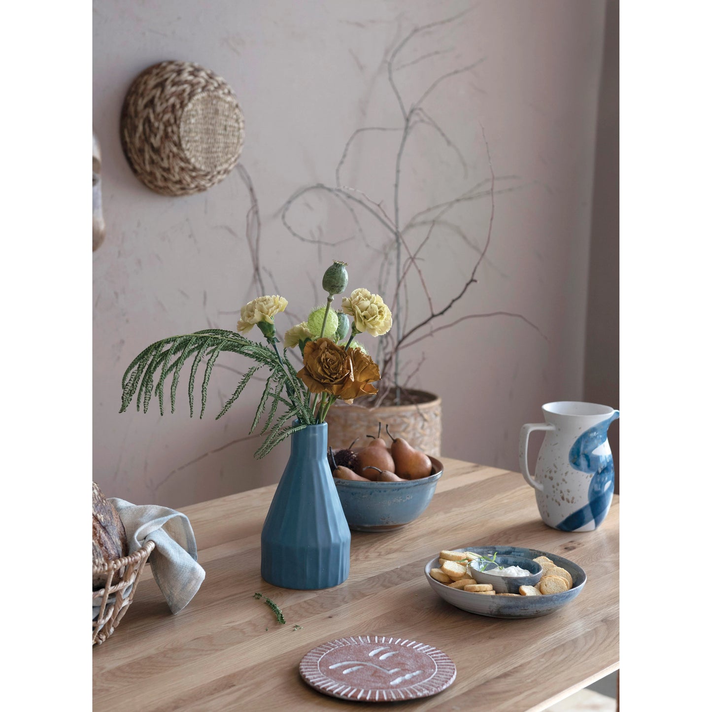 HAND PAINTED STONEWARE CHIP & DIP BOWL