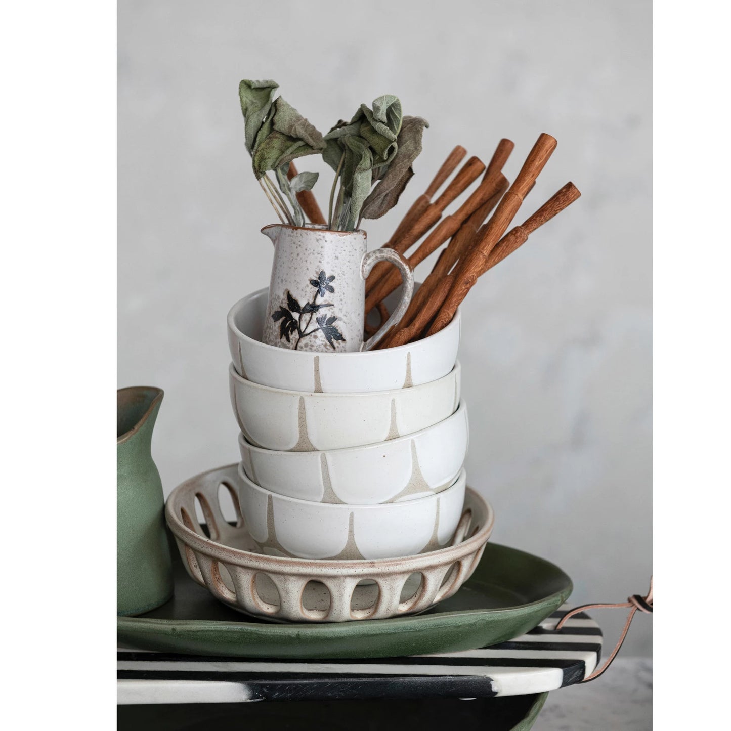 STONEWARE CREAMER WITH FLOWERS