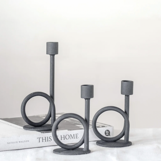 BLACK LOOP CANDLE HOLDERS- SET OF 3