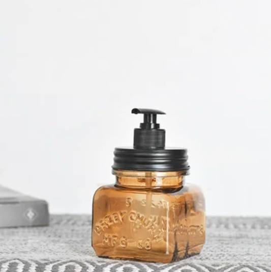 AMBER GLASS SOAP PUMP