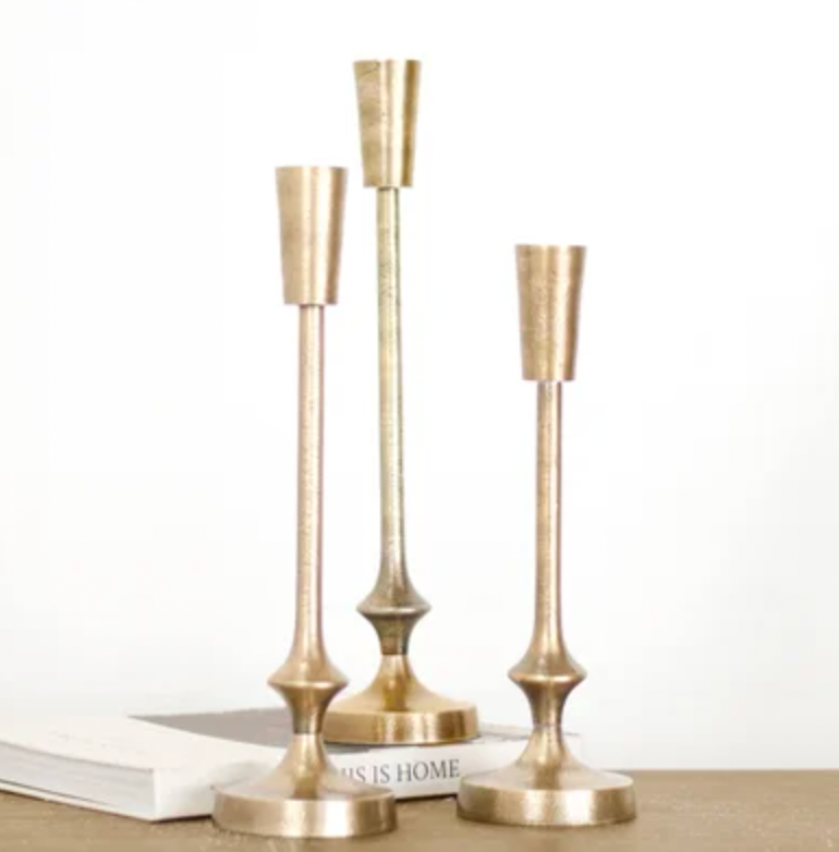 SET OF 3 GOLD FINISH CANDLE PILLARS