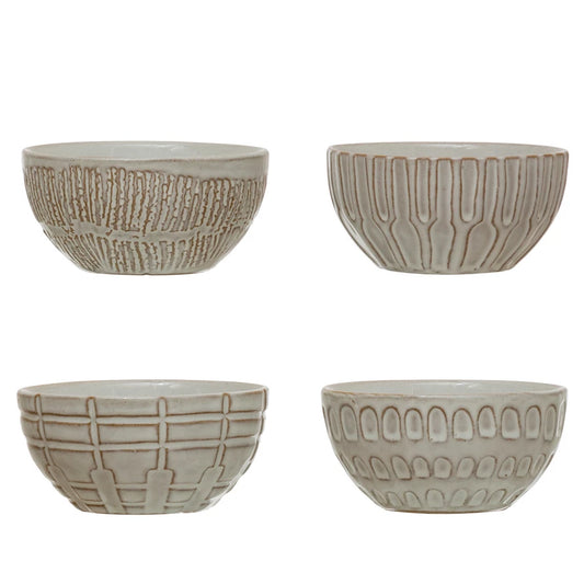 DEBOSSED STONEWARE BOWL, 4 STYLES