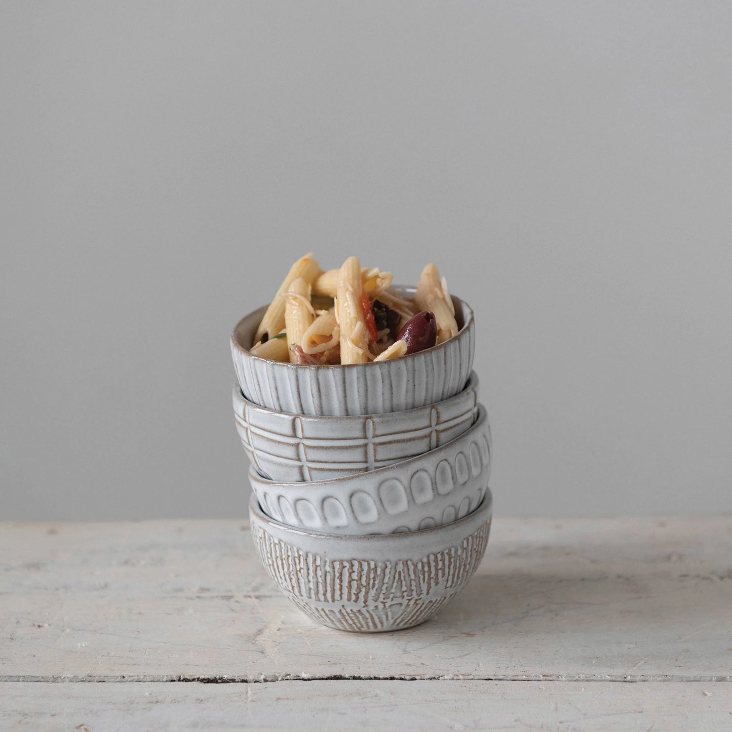 DEBOSSED STONEWARE BOWL, 4 STYLES