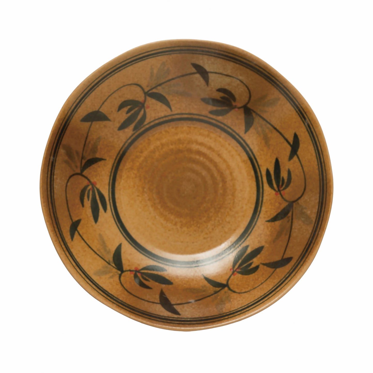 HAND PAINTED STONEWARE SERVING BOWL WITH VINE DESIGN, REACTIVE GLAZE