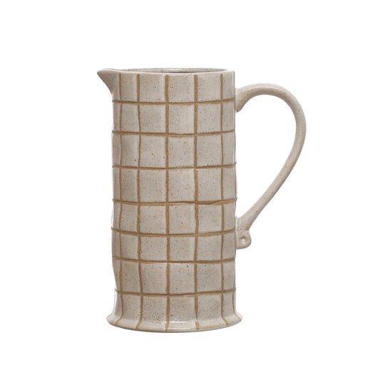 STONEWARE PITCHER WITH WAX RELIEF GRID PATTERN