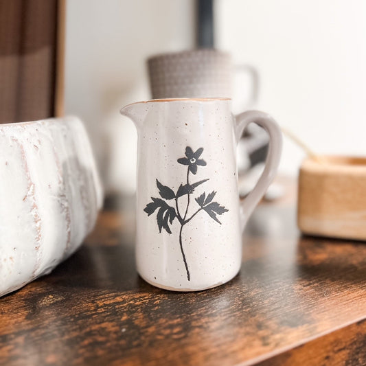 STONEWARE CREAMER WITH FLOWERS