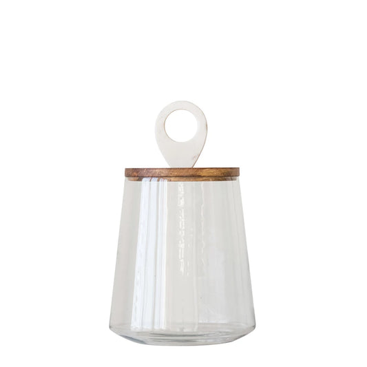 LARGE GLASS JAR WITH MANGO WOOD AND MARBLE LID
