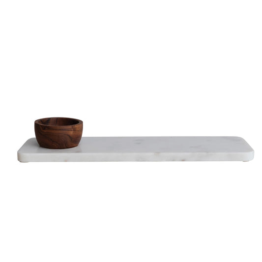 MARBLE SERVING BOARD WITH ACACIA WOOD BOWL