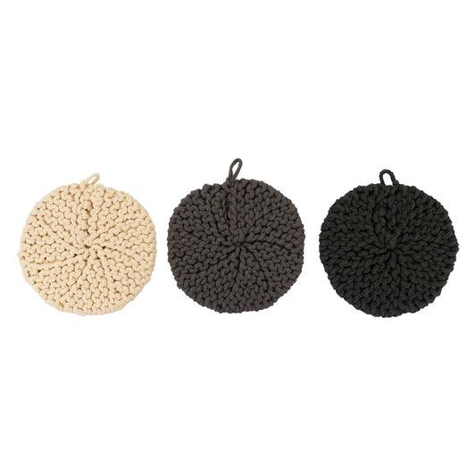 COTTON CROCHETED POT HOLDER, 3 COLORS