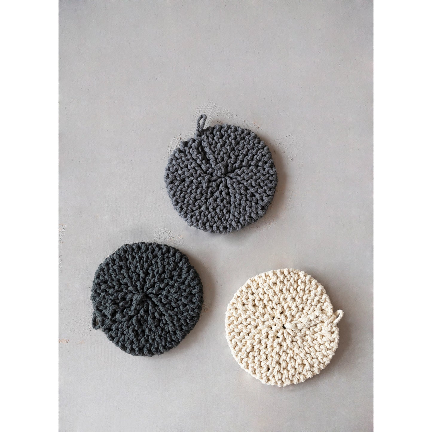 COTTON CROCHETED POT HOLDER, 3 COLORS