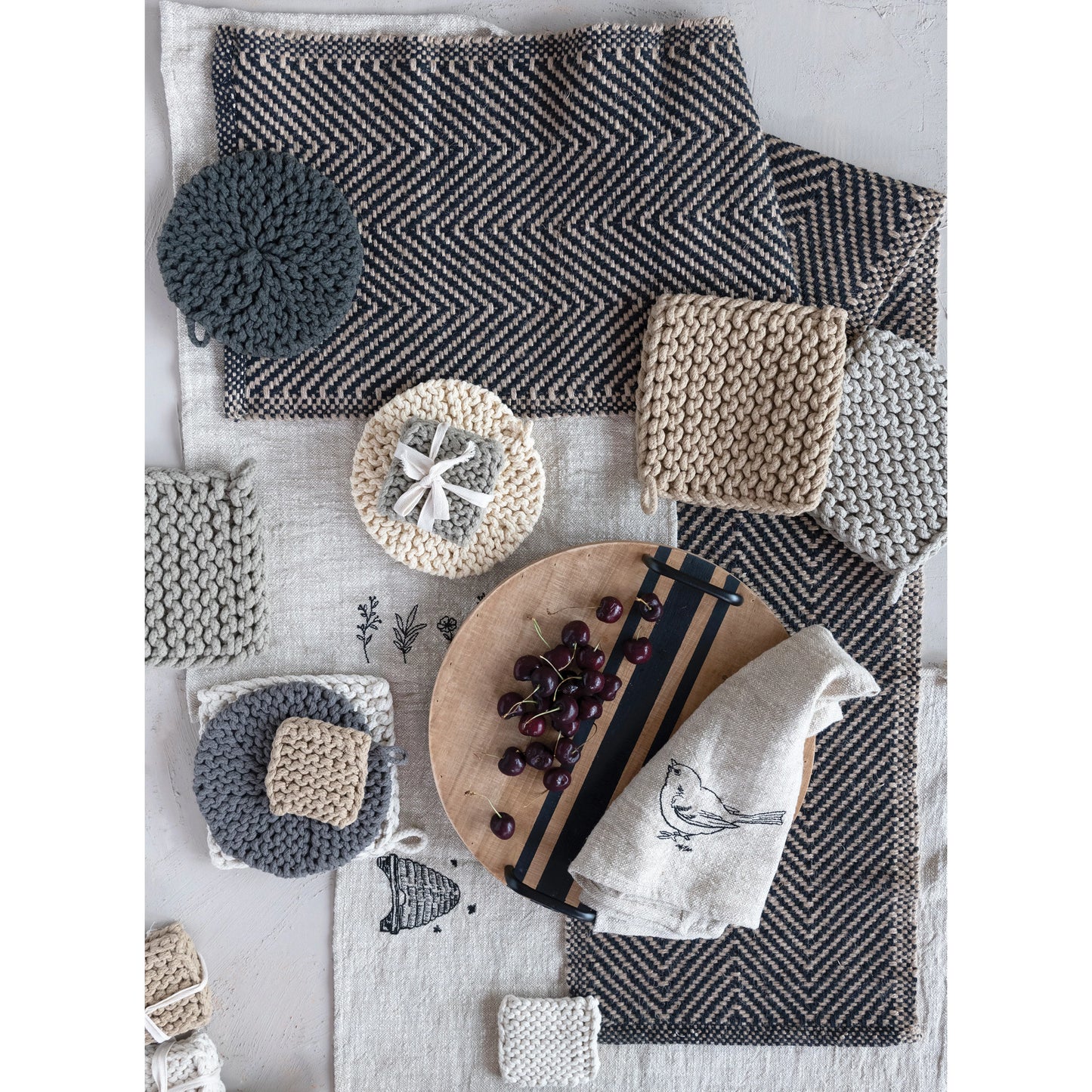 COTTON CROCHETED POT HOLDER, 3 COLORS