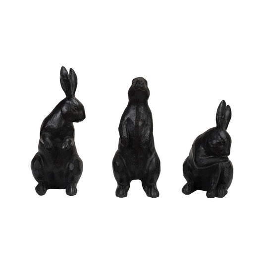 BLACK FINISH RABBITS, SET OF 3